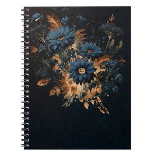 Carnet Bleu foncé Marine & or Rustique Floral Glam Boho