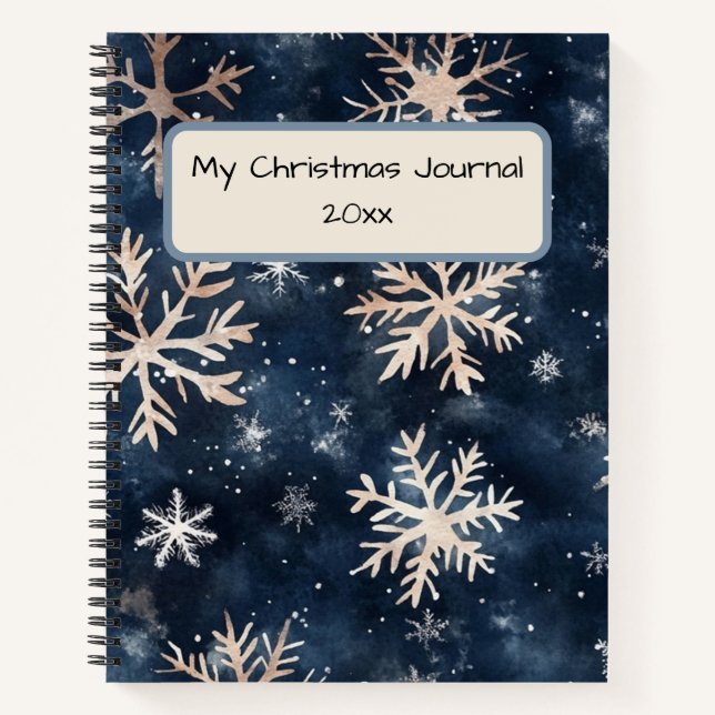 Carnet Bleu foncé simple avec flocons de neige (Devant)
