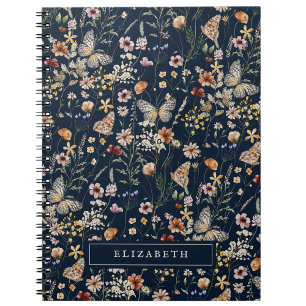 Carnet bleu marine à fleurs sauvages