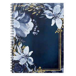 Carnet Bleu marine et aquarelle moderne élégante d'or