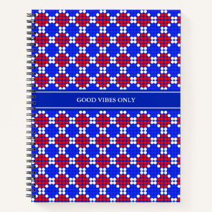 Carnet Bleu moderne rouge blanc à pois diamants sur bleu