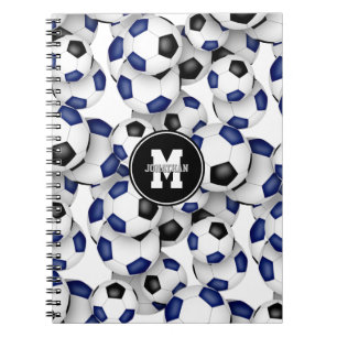 Carnet bleu noir balle de football motif monogrammed