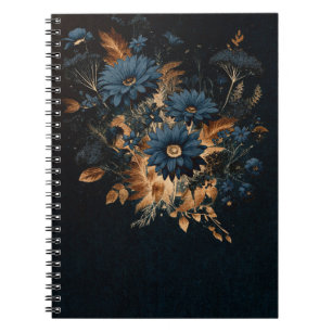 Carnet Bleu Nuit Foncé & Or Floral Rustique Glamour Bohèm