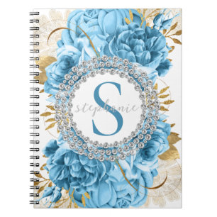 Carnet Bleu or Roses Monogrammes Diamants Luxe Glamour