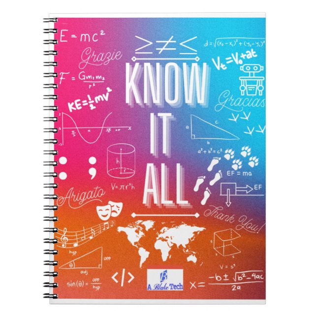 Carnet bleu orange et rose Ombre "Know It All" (Devant)