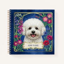 Carnet bleu personnalisé Bichon Frise