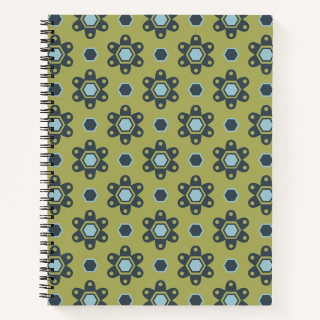 Carnet Bleu rétro et marguerites noires sur motif floral  (Devant)