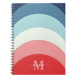 Carnet Bleu rose arc-en-ciel rayures de courbe Monogramme