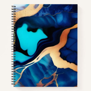 Carnet Bleu tendance en or faux marbre
