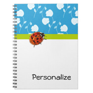 Carnet Bleu tendance Ladybug Floral avec nom