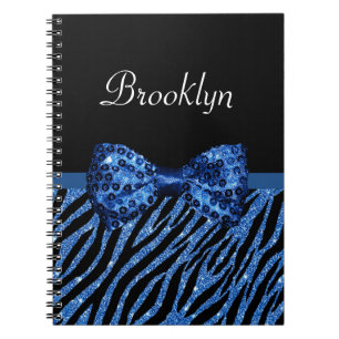 Carnet Bleu tendance Zèbre Imprimer FAUX Glitz Bow avec n