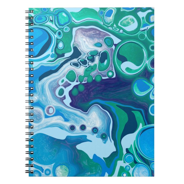 Carnet Bleu vert Marbre numérique Fluide Art (Devant)