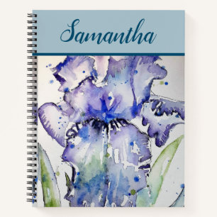 Carnet Bloc-notes Blue Iris Watercolor floral Art Spiral