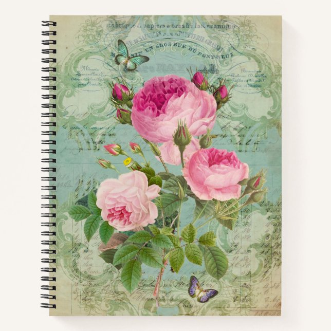 Carnet Bloc-notes victorien Rose Shabby Chic Style (Devant)