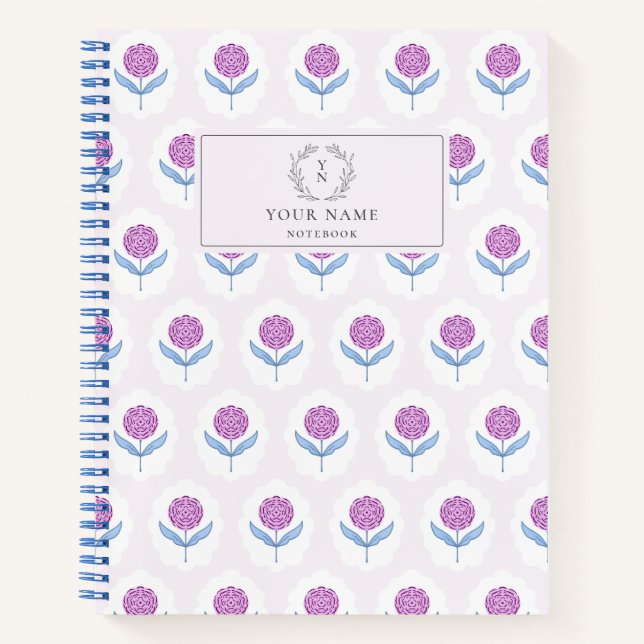 Carnet Blockprint inspiré rose floral (Devant)