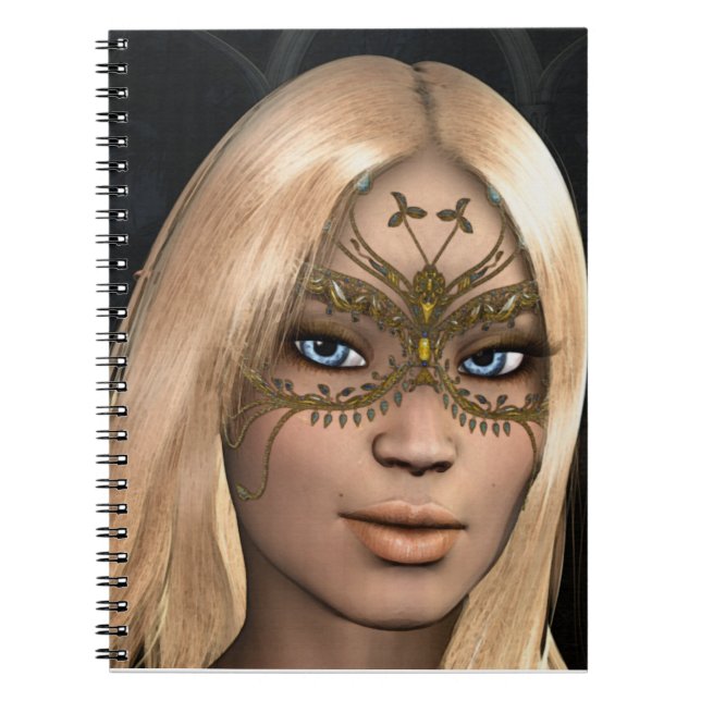 Carnet Blonde cheveux bleu yeux Golden Butterfly Masque (Devant)