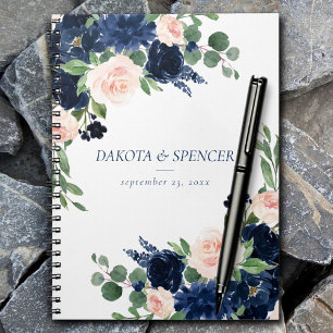 Carnet Blooms Chics   Floral bleu marine et rose pâle