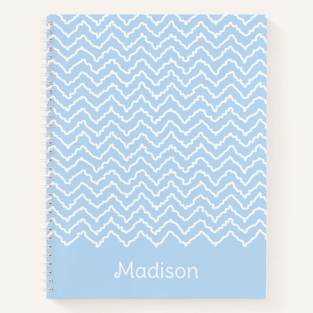 Carnet Blue And White Squiggly Chevron Zigzag With Name (Devant)