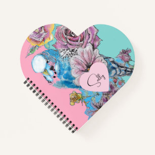 Carnet Blue Budgie Aquarelle florale Girls Rose Aqua
