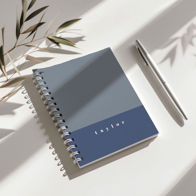 Carnet Blue Color Block Custom (Dusty blue color block personalizable notebook.)