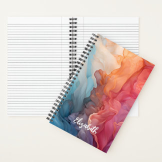 Carnet Blue Coral Alcohol Ink Swirl Nom personnalisé