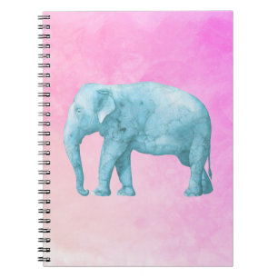 Carnet Blue Elephant on Dreamy Pink Watercolors