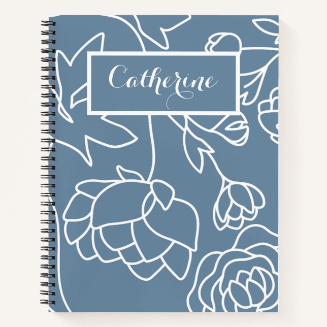 Carnet Blue Floral Pastel Ligne élégante Fleurs d'Art (Devant)