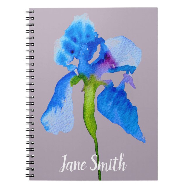 Carnet Blue Iris moderne aquarelle florale art (Devant)