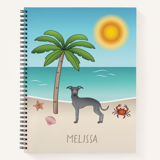Carnet Blue Italien Greyhound À Tropical Summer Beach (Devant)