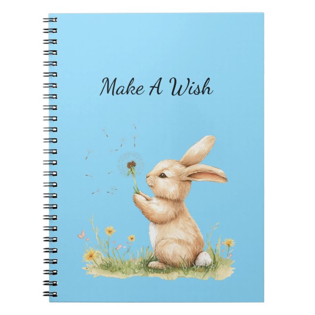 Carnet Blue Make A Wish Bunny Dandelion Flower (Devant)