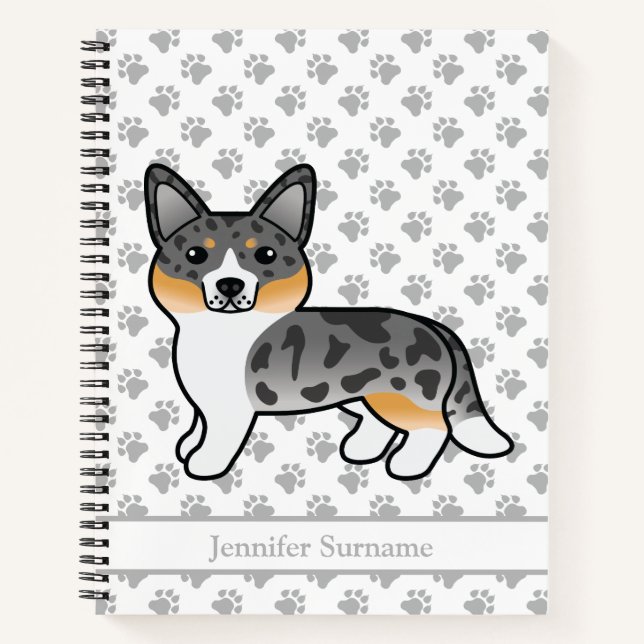 Carnet Blue Merle Cardigan Welsh Corgi Dog & Custom Text (Devant)