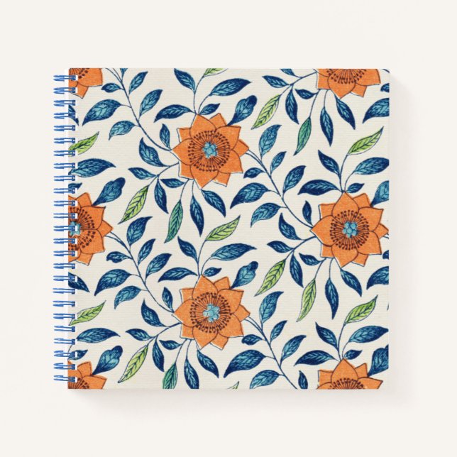 Carnet Blue & Orange Floral Pattern (Devant)