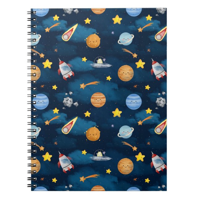Carnet Blue Outer Space Planets Seamless Pattern (Devant)