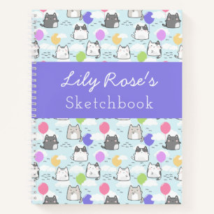 Carnet Blue Purple Cute Cats Motif Sketchbook pour enfant