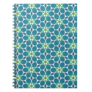 Carnet Blue teal green floral pattern flower mosaic 70s