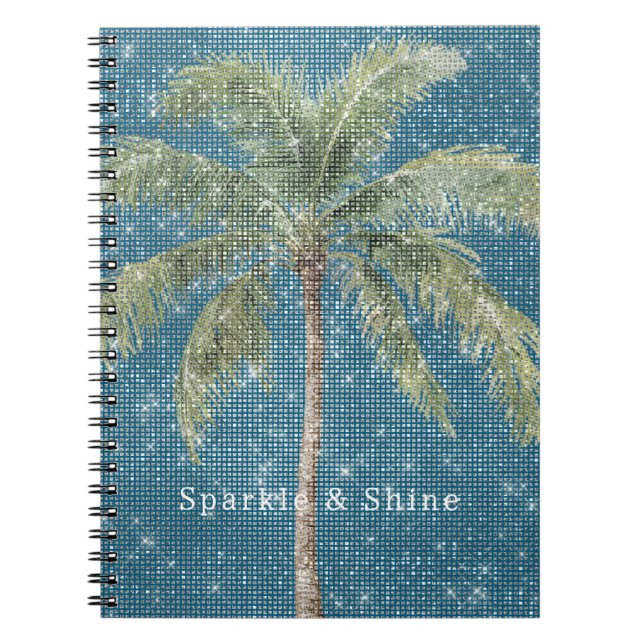 Carnet Blue Tropical Palm Tree Sparkle  (Devant)