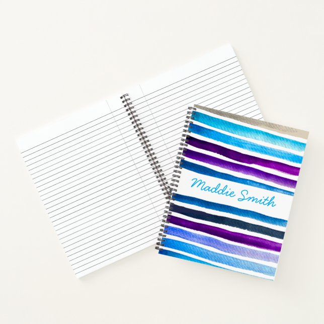 Carnet Blue watercolor stripes painted (Intérieur)