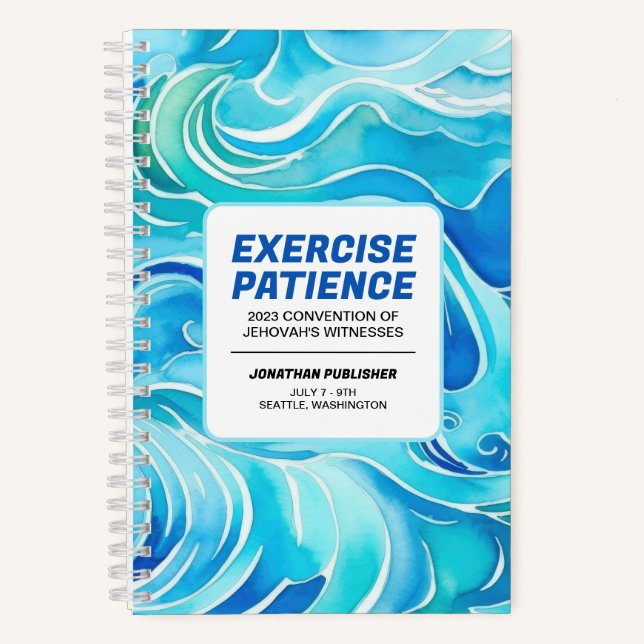 Carnet Blue Watercolor Waves Exercice Patience Convention (Recto)