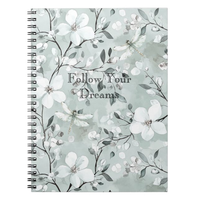 Carnet Blue White Floral Dragonflies (Devant)