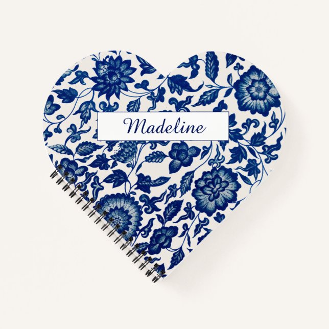 Carnet Blue White Wildflower French Country Custom Spiral (Devant)