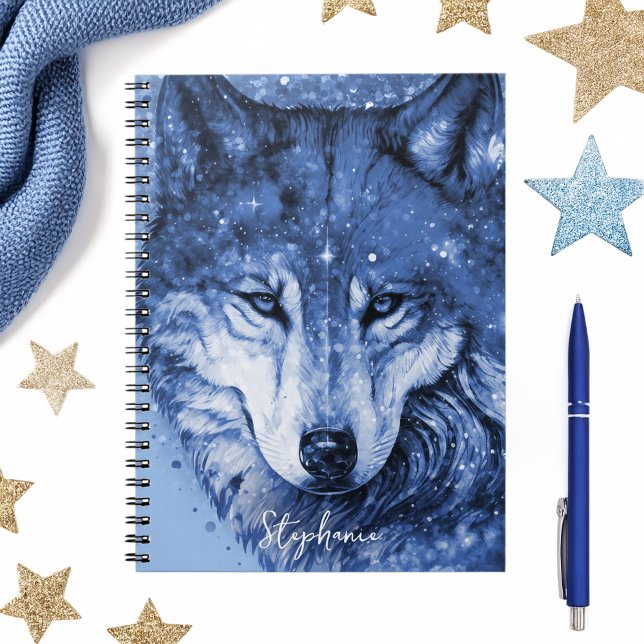 Carnet Blue Wolf Stars Sky Cosmic Celestial Personnalisé (Blue Wolf Stars Sky Cosmic Celestial Personalized Notebook)