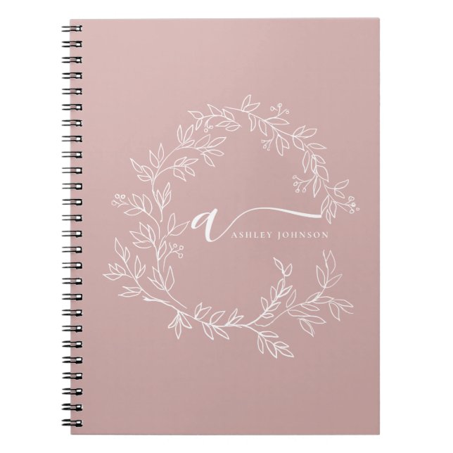Carnet Blush Dusty Rose Écriture Moderne Féminin Monogram (Devant)