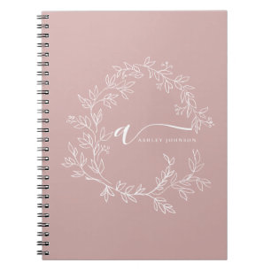 Carnet Blush Dusty rose moderne Script Girl Monogramme No