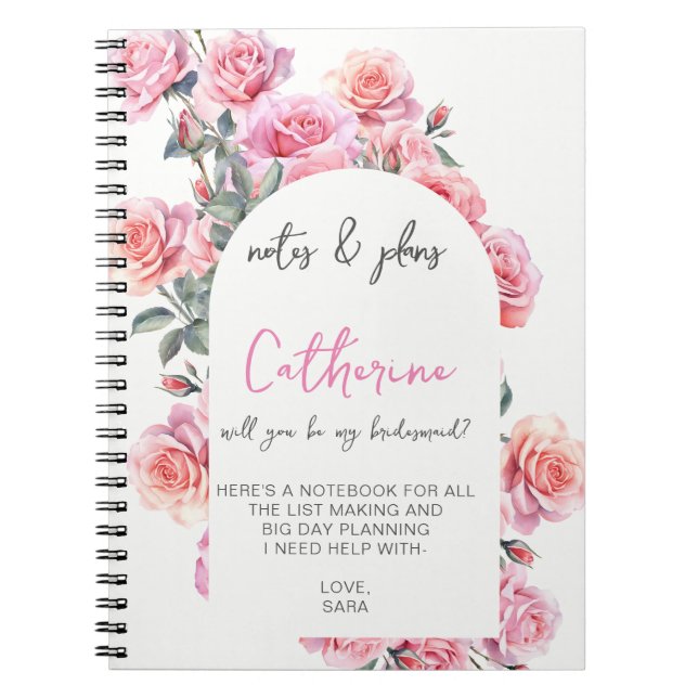 Carnet Blush floral will you be my bridesmaid notebook (Devant)