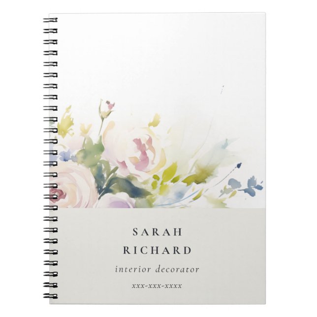 Carnet Blush Lilac Aquarelle Rose Floral Bunal Business (Devant)
