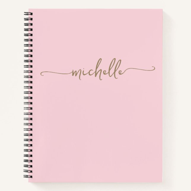 Carnet Blush Modern Girly Gold Script Monogramme Nom (Devant)