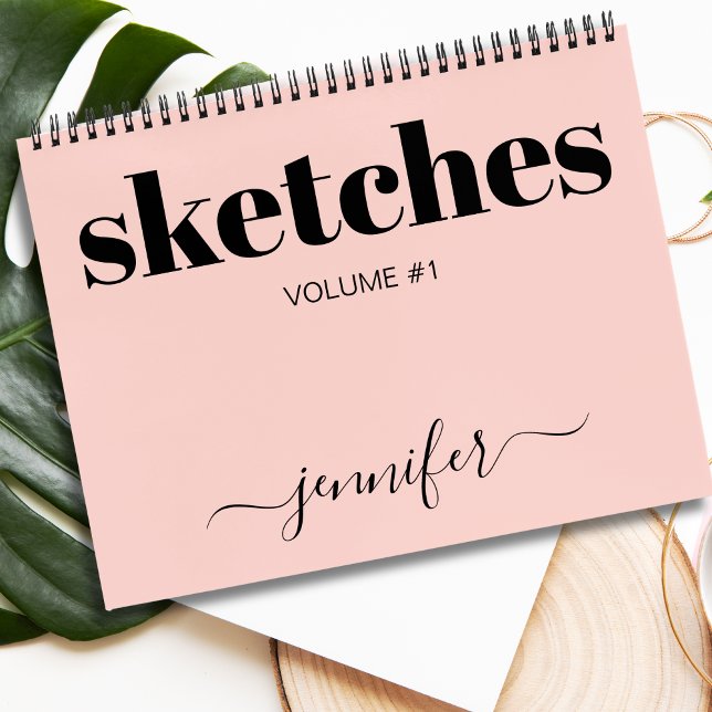 Carnet Blush Pink Black Personalized Sketchbook Name  (Créateur téléchargé)