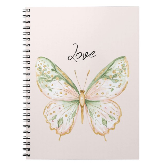 Carnet Blush Pink Mint Green Gold Butterfly Love (Devant)