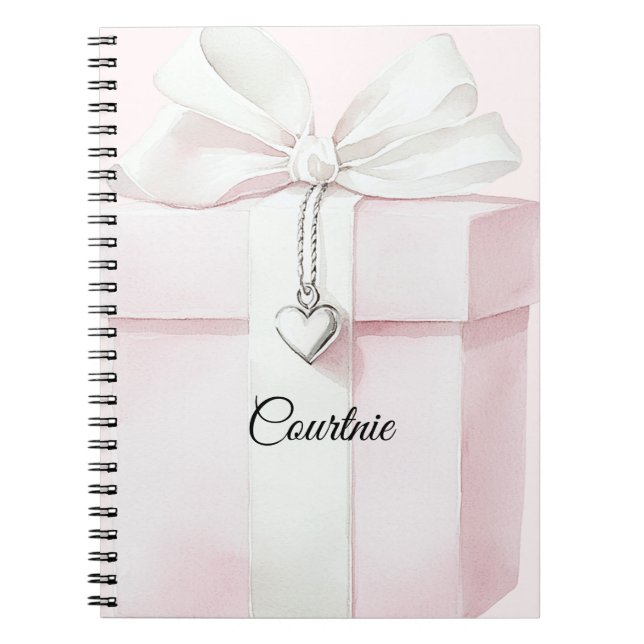 Carnet Blush Pink White Bow Cadeau Coeur Charme (Devant)