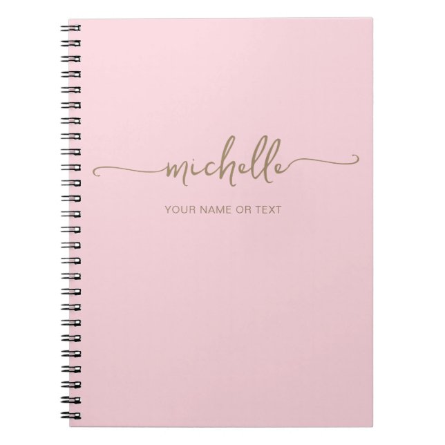 Carnet Blush Rose Chic Monogramme de nom de style écritur (Devant)